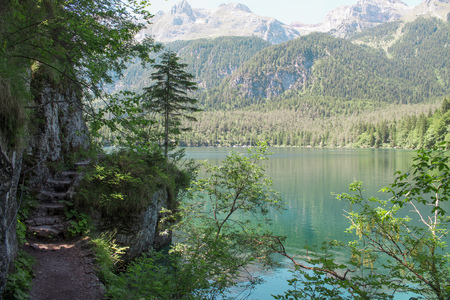 Italy, Trentino Alto Adige ,Reflection in the Tovel Lake.の写真素材