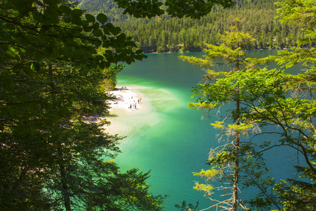 Italy, Trentino Alto Adige ,Reflection in the Tovel Lake.の写真素材