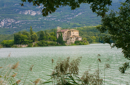 Castel Toblino at lake Lago di Toblinoの写真素材