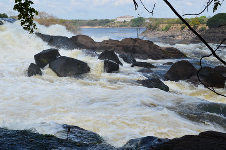 View of the river with stones in the Llovizna natural park, located in Venezuela, Ciudad Guayana, BolÃ­var State.の写真素材