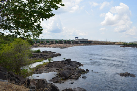 View of the river and the dam in the Llovizna natural park, located in Venezuela, Ciudad Guayana, BolÃ­var State.の写真素材
