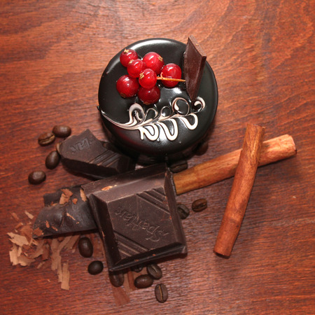 Chocolate cake is a cake flavored with melted chocolate and/or cocoa powder.の写真素材
