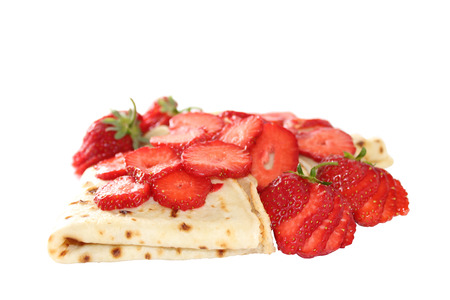 A pancake is a flat cake, often thin, and round, prepared from a starch-based batter that may also contain eggs, milk and butter and cooked on a hot surface such as a griddle or frying pan, often with oil or butter.の写真素材