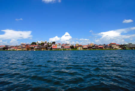 Lake around tourism town of Flores Guatemala Central America\rの写真素材
