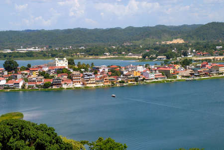 Lake around tourism town of Flores Guatemala Central America\rの写真素材