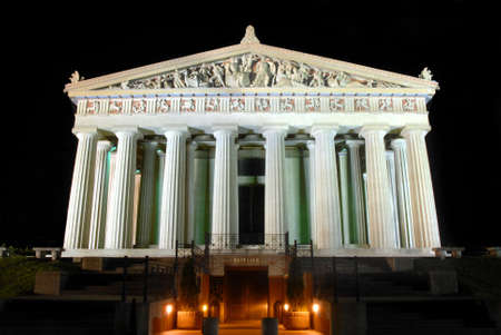 Replica of Parthenon in Greece tourist attraction Nashville night-scape. Greek gods supported by huge columns that surround the building..の写真素材