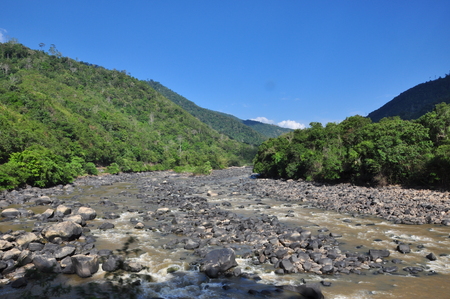 mountain view under the blue skyの写真素材