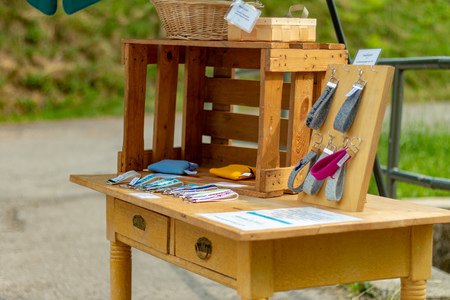 TODTNAU, GERMANY - JULY 20 2018: Cute Table Along Hiking Trail in the Beautiful Todtnau Black Forest Germanyのeditorial素材