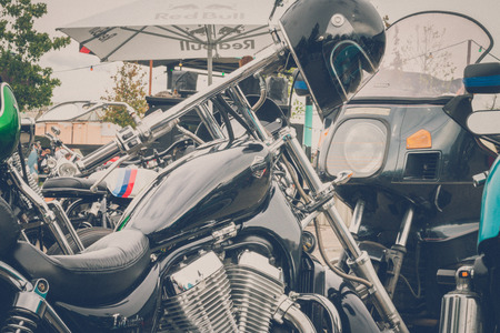 BREDA, NETHERLANDS - AUGUST 26 2018: Motors are shining at a Dutch motor event especially for the scrambler enthusiastsのeditorial素材