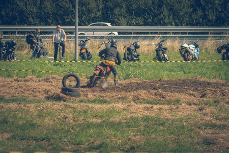 ROTTERDAM, NETHERLANDS - SEPTEMBER 2 2018: Motorcyclists having fun at Dutch dirt track motorcycle event "Rotterdam Dirt Ride"のeditorial素材