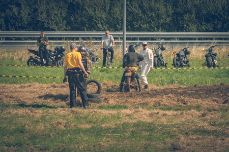 ROTTERDAM, NETHERLANDS - SEPTEMBER 2 2018: Motorcyclists having fun at Dutch dirt track motorcycle event "Rotterdam Dirt Ride"のeditorial素材