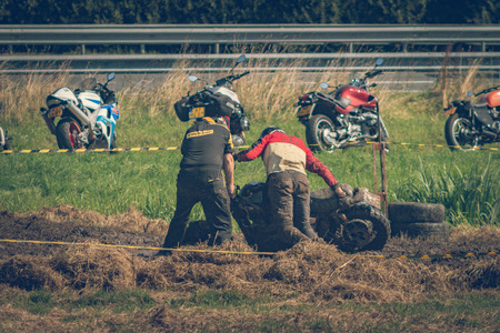 ROTTERDAM, NETHERLANDS - SEPTEMBER 2 2018: Motorcyclists having fun at Dutch dirt track motorcycle event "Rotterdam Dirt Ride"のeditorial素材