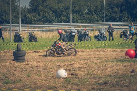ROTTERDAM, NETHERLANDS - SEPTEMBER 2 2018: Motorcyclists having fun at Dutch dirt track motorcycle event "Rotterdam Dirt Ride"のeditorial素材