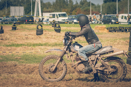 ROTTERDAM, NETHERLANDS - SEPTEMBER 2 2018: Motorcyclists having fun at Dutch dirt track motorcycle event "Rotterdam Dirt Ride"のeditorial素材