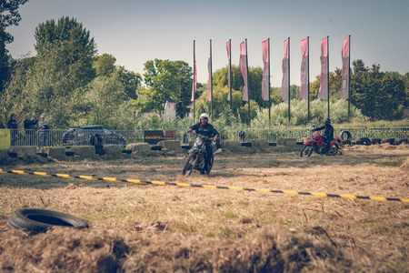 ROTTERDAM, NETHERLANDS - SEPTEMBER 2 2018: Motorcyclists having fun at Dutch dirt track motorcycle event "Rotterdam Dirt Ride"のeditorial素材