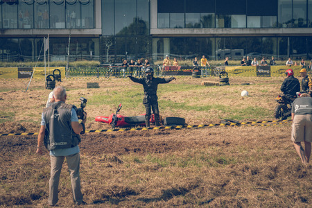 ROTTERDAM, NETHERLANDS - SEPTEMBER 2 2018: Motorcyclists having fun at Dutch dirt track motorcycle event "Rotterdam Dirt Ride"のeditorial素材