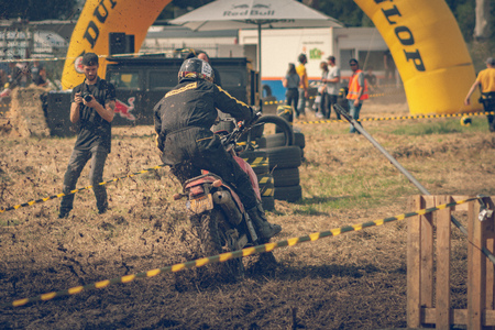 ROTTERDAM, NETHERLANDS - SEPTEMBER 2 2018: Motorcyclists having fun at Dutch dirt track motorcycle event "Rotterdam Dirt Ride"のeditorial素材