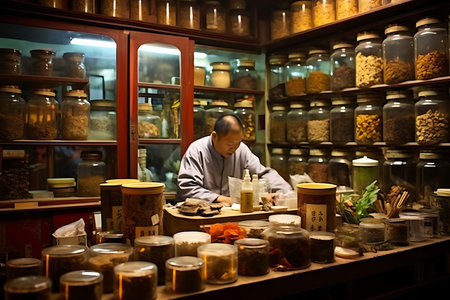 Chinese traditional medicine shop in Shanghai, China. Shanghai is the capital and largest city of China.