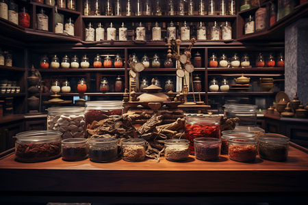 Ancient spices and herbs in a spice shop in Istanbul, Turkey.