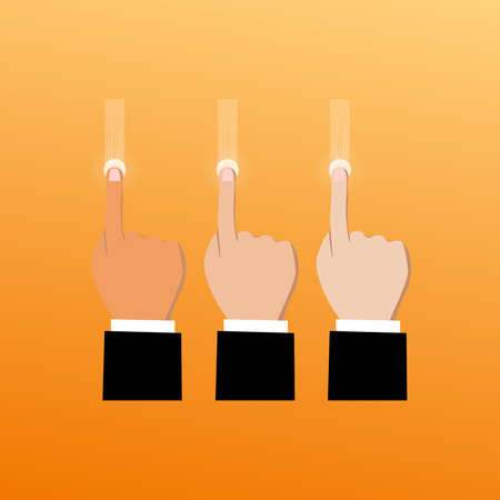 Sucess concept, icon finish button isolated on background. Touch screen tablet with click hand. EPS 10. Vector illustrationのイラスト素材