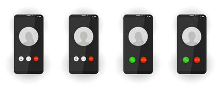 Realistic modern smatphones. A phone call. Icons of men and women. Mockup. Cellphone frame with display.のイラスト素材