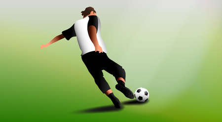 Soccer player man isolated Kick the Football on green background,Sports Concept,vectorのイラスト素材