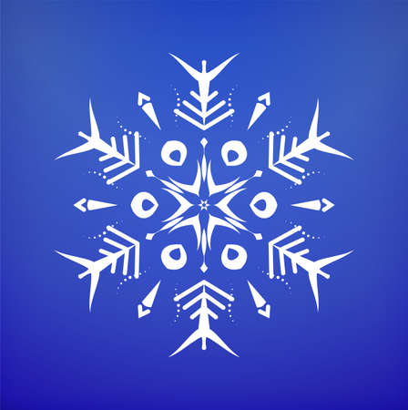 Snowflake icon. Christmas and winter theme. Snowflake Winter poster, digital illustration. White snowflakes on blue textured background. For Art, Print, Web design. Christmas Holiday banner.のイラスト素材
