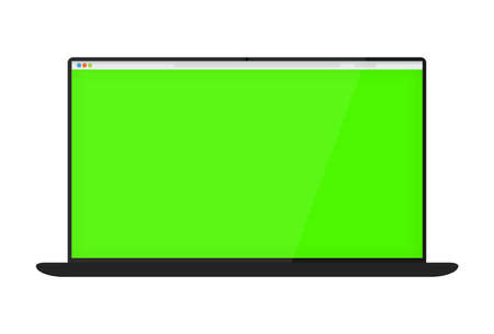 Realistic Modern slim laptop. Greenscreen, Illustration for business and work. On a white background. Vector illustrationのイラスト素材