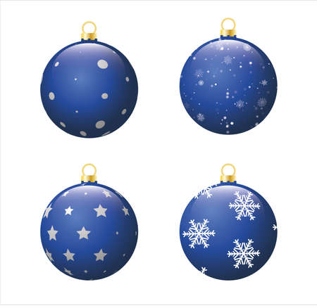 Set Christmas Balls Winter Holiday Collection. New Year balls with Snowflakes, Circles and Abstract Patterns. Christmas and New Year celebrating. Winter Holidays Symbol Isolated on a White Backgroundのイラスト素材