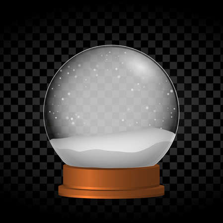 Christmas Snowball decorations. Realistic Snow globe on a transparent background. Winter toys. Flying Snowflakes Around Xmas holidays. Vector illustrationのイラスト素材