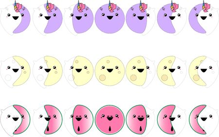 Moon Phases Ghost Cute Cartoon Character Unicorn Moon Watermelonのイラスト素材