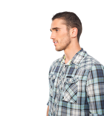 profile of young handsome man on white backgroundの写真素材