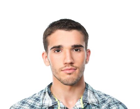 close up portait of young calm handsome manの写真素材