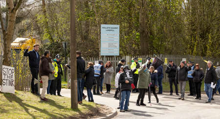 protesters demonstrating outside of walleys quarry waste landfill site Silverdale Newcastle under Lyme Staffordshire "stop the stink" campaignのeditorial素材