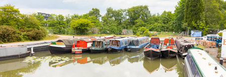Alvecote Tamworth, west midlands,  united kingdom 07 02 2022 canal barges moored at Alvecote marinaのeditorial素材