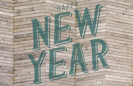 wood texture, abstract wooden background with happy new year grungy textの写真素材