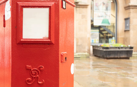 Shrewsbury Shropshire united kingdom 20, October 2022 red royal mail vintage Victorian post box,...