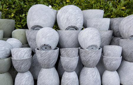 stacked grey striped planters various sizesの写真素材