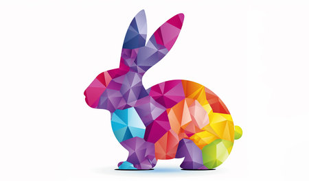 full colour Abstract bunny shape with colorful eggs, and easter patterns, isolated on white,  Created using generative AI tools.の素材