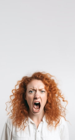 Angry woman screaming with rage, furious and dangerous, copy space,  Created using generative AI tools.の素材