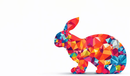 full colour Abstract bunny shape with colorful eggs, and easter patterns, isolated on white,  Created using generative AI tools.の素材