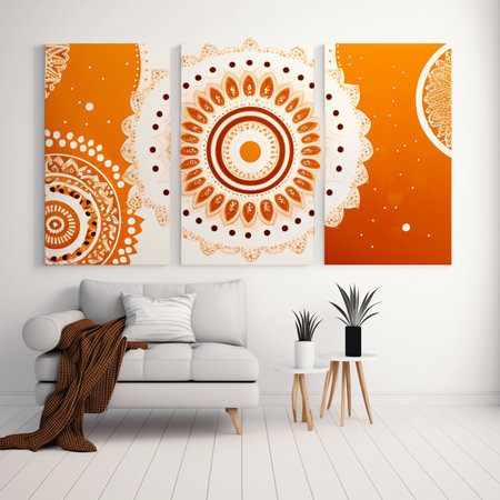 Set three pieces of abstract Geometric mid century modern wall art. Geometry shapes wall decor. Minimalist Scandinavian wall decorations,  Created using generative AI tools.の素材