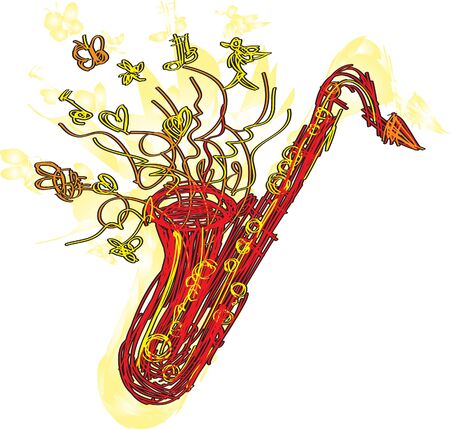 A fun sketchy stylized illustration of a saxophone. Separated into layers for easy modification.のイラスト素材