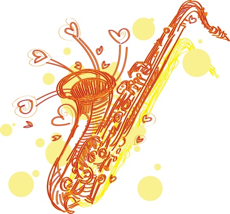 A fun sketchy stylized illustration of a saxophone. Separated into layers for easy modification.のイラスト素材