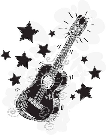 A fun sketchy stylized illustration of a guitar. Separated into layers for easy modification.のイラスト素材