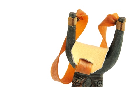 Close-up view of a catapult on the white backgroundの写真素材