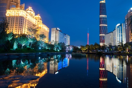 Guangzhou, China - June 18 2011: Night scene of Guangzhou Zhujiang New Town in Guangzhou, China. Zhujiang New Town is the financial district of Guangzhou.のeditorial素材