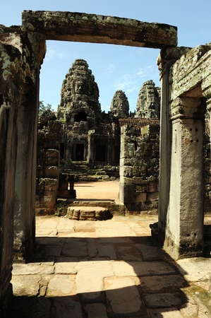 Mysterious Smile of Buddha at Bayon temple,Angkor, Cambodiaの写真素材