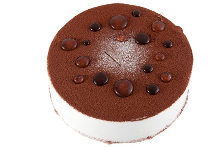 Birthday cake with chocolate isolated on whiteの写真素材