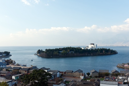Landscape of lake and village in Dali, Yunnan province of Chinaのeditorial素材